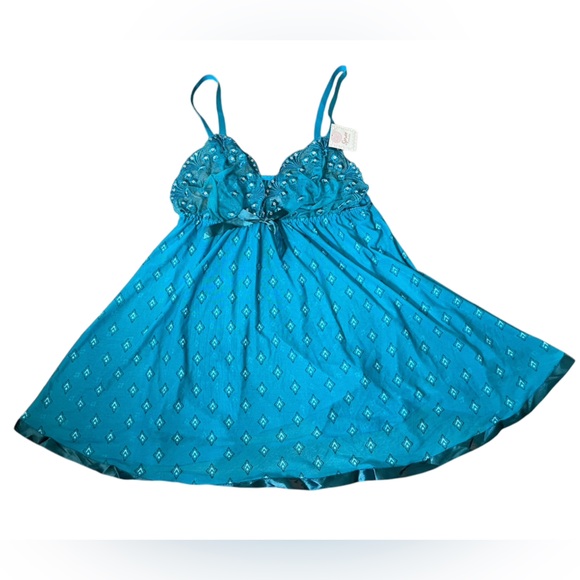 NOS Spree Intimates Plus Size Teal Sheer Sequin Lace Lingerie Mini Slip Dress - Picture 1 of 5